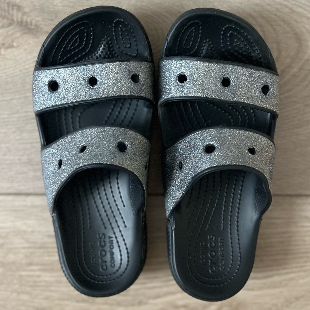 CROCS Classic Cross Strap Silver Glitter Slide size 7 - Picture 7 of 10